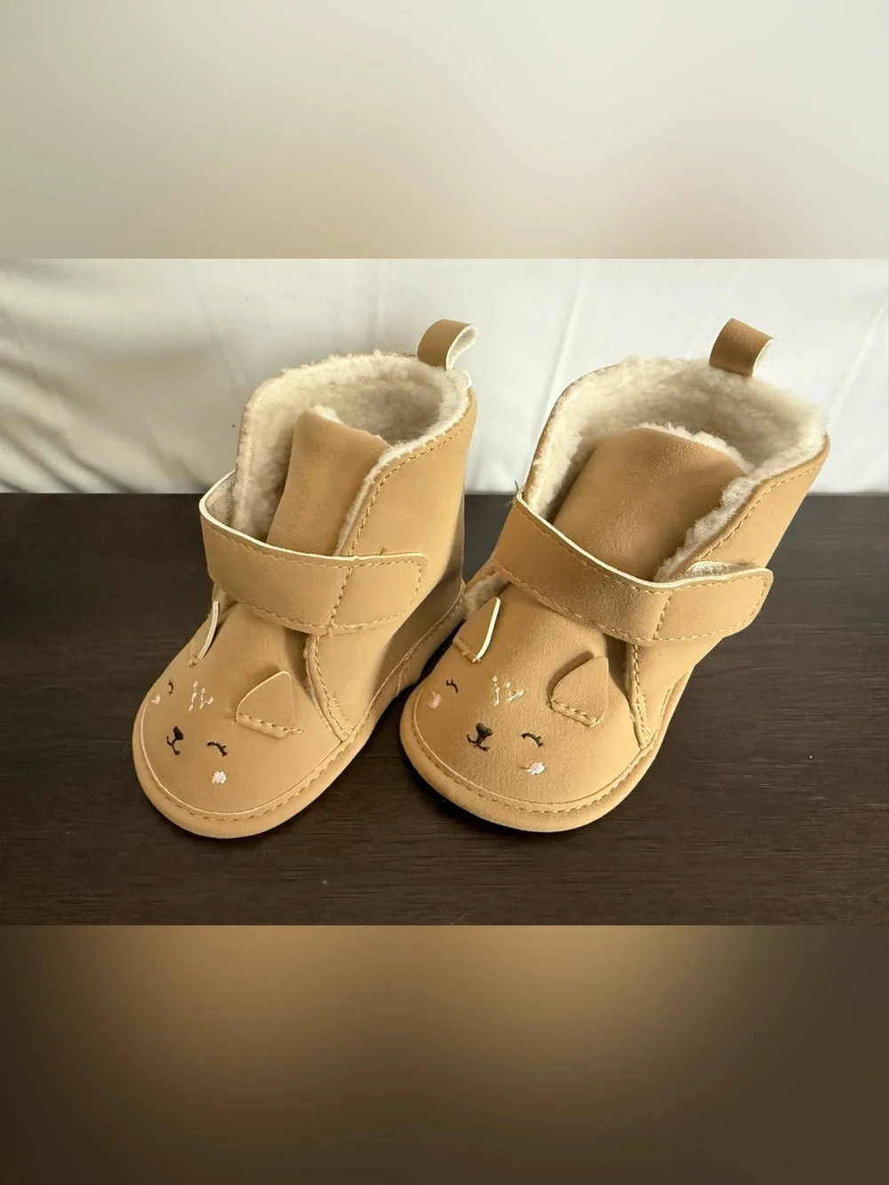 Infant Tan Fleece-Lined Animal Face Boots